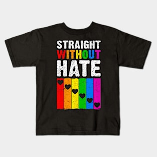 Straight Ally Pride Rainbow Hearts Lgbt Kids T-Shirt